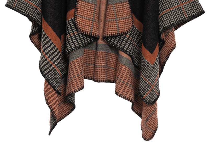 EXCHIC Womenâ€™s Retro Warm Shawls Poncho Cape Floral Printed Open Front Cardigans Sweater (6 Black) - Image 5